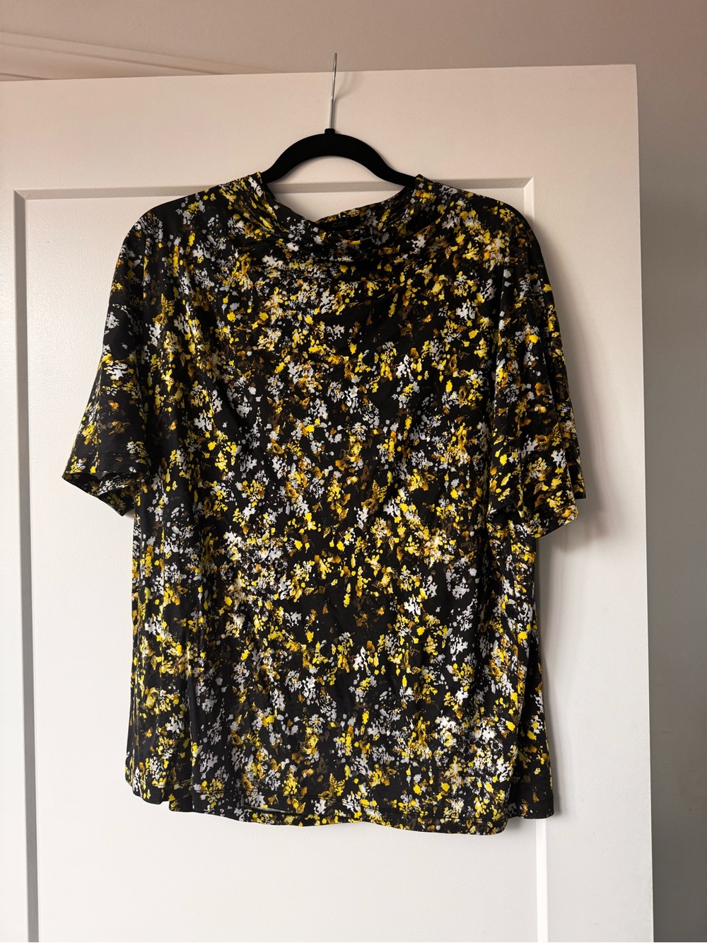COS Black Short Sleeve Top with Yellow & White Floral Print